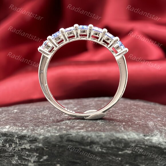 NEW Certified 3mm Royal Blue Moissanite 7 Stone Half Eternity Band Ring - Picture 6 of 11